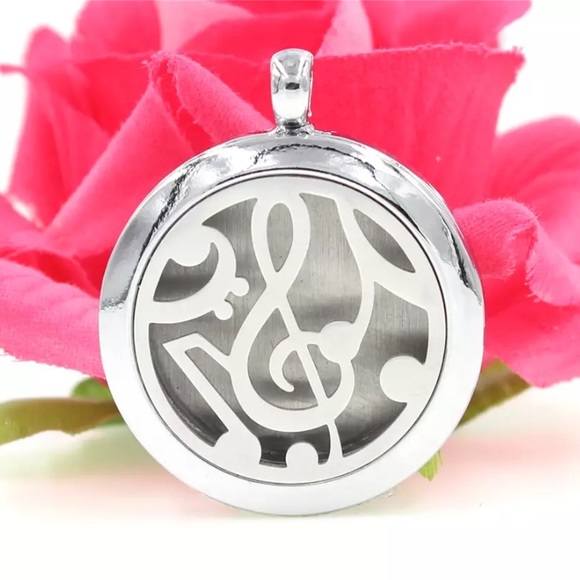 Music Notes Essential Oil Diffuser Locket Necklace - Picture 1 of 5